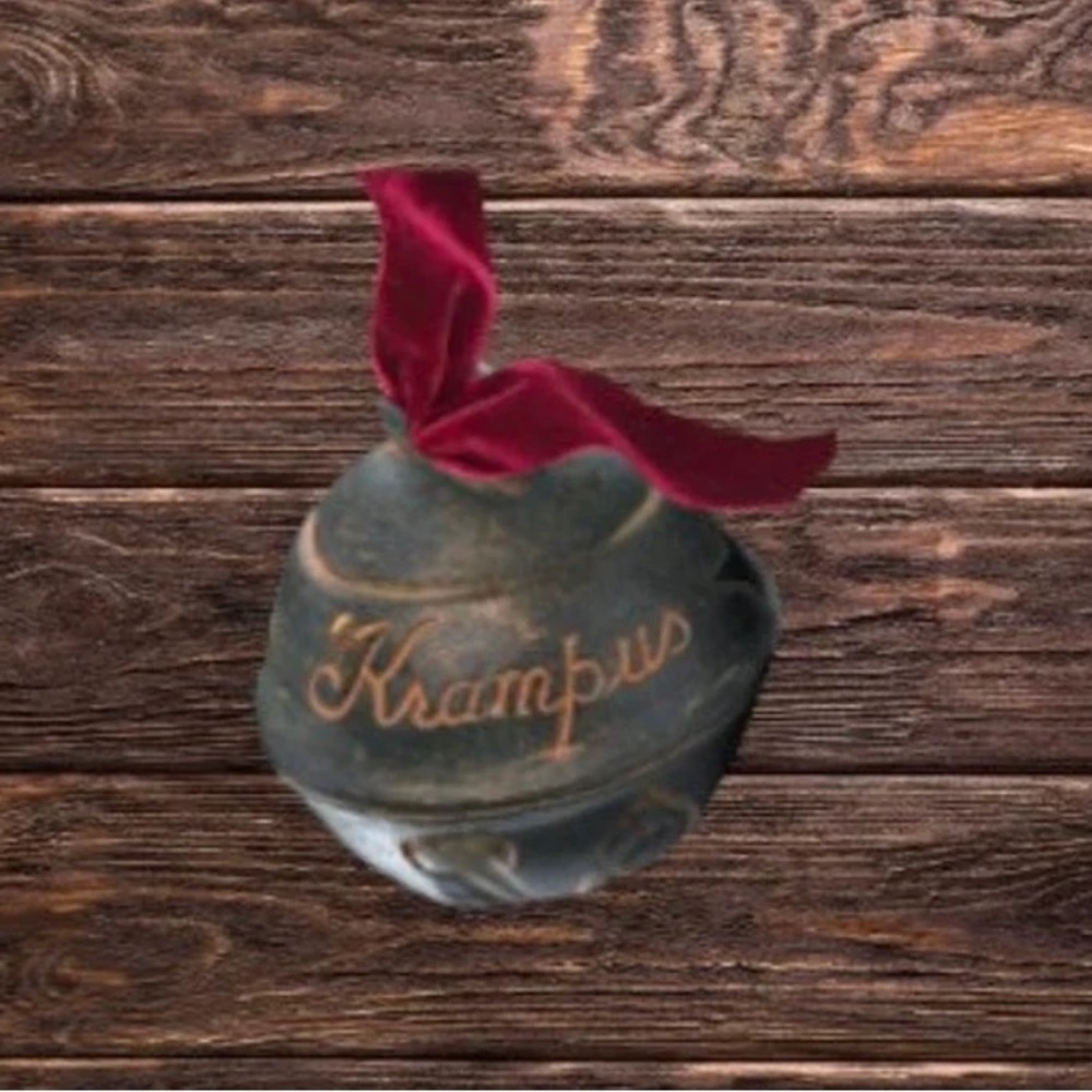 Krampus bell metal jingles with red velvet bag